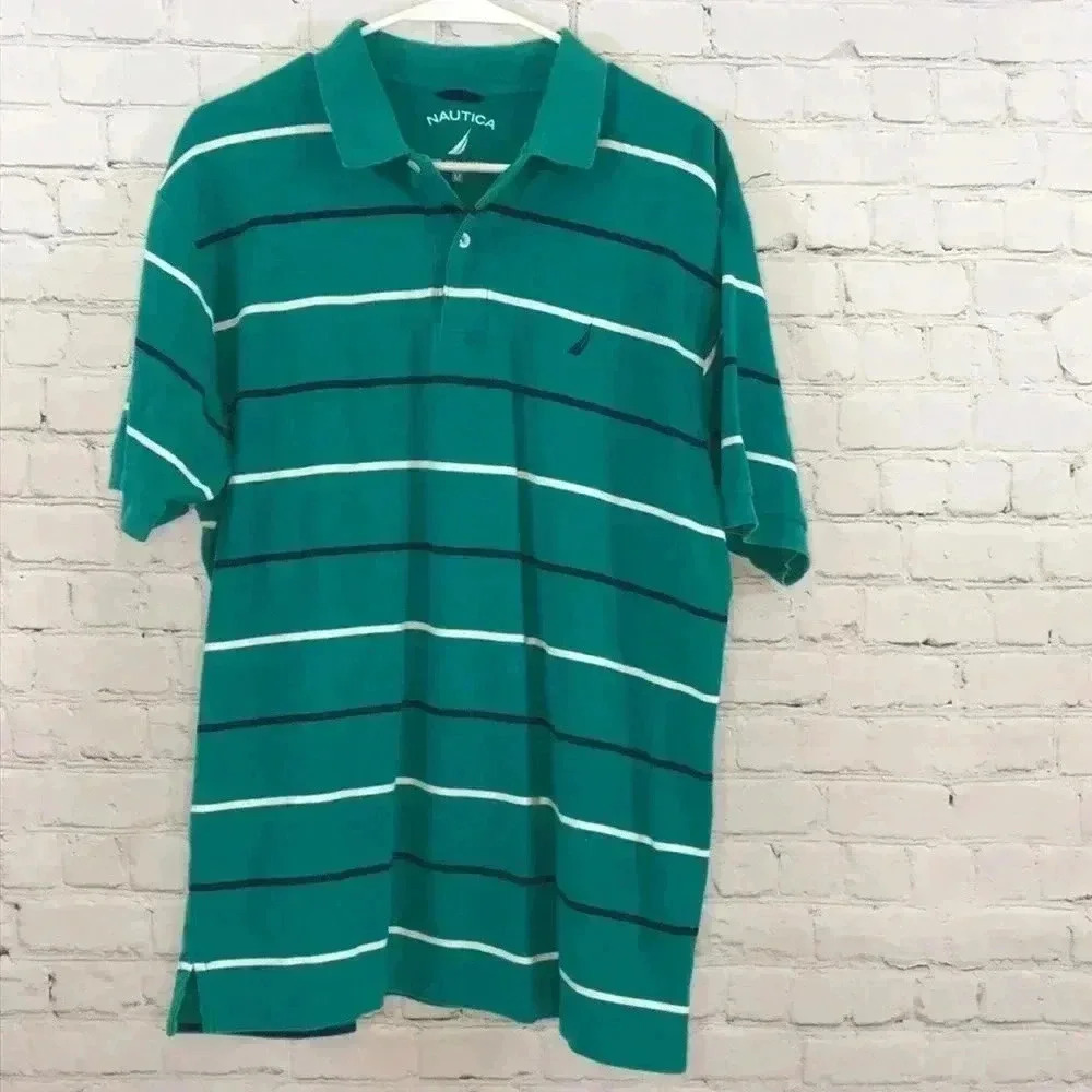 Nautica Green Stripe Polo Men's  Size Medium